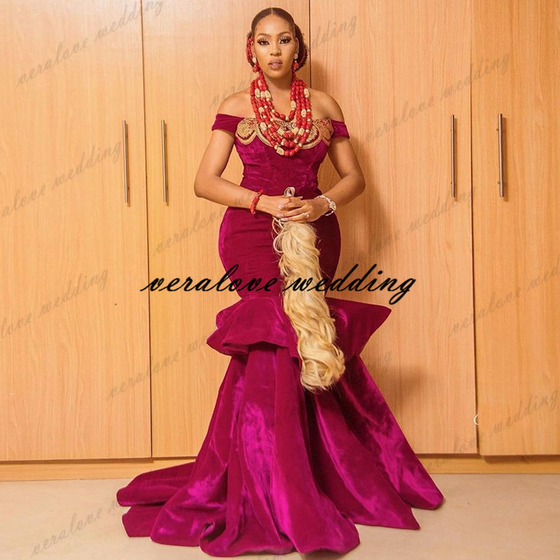 

Aso Ebi Prom Dress Mermaid Off Shoulder Appliques Lace African Girl Evening Party Gowns Long vestidos de gala, Light yellow