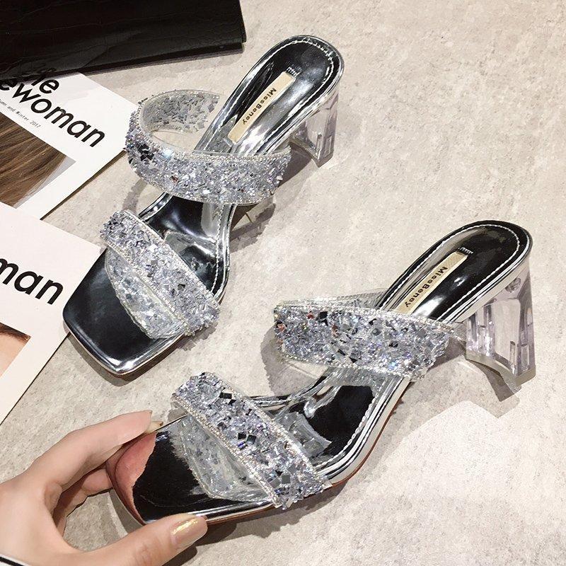 

Clear Heels Slippers Women Rhinestone Sandals Summer Shoes Woman Transparent Slippers High Heels Pumps Wedding Zapatos De Mujer1, Green