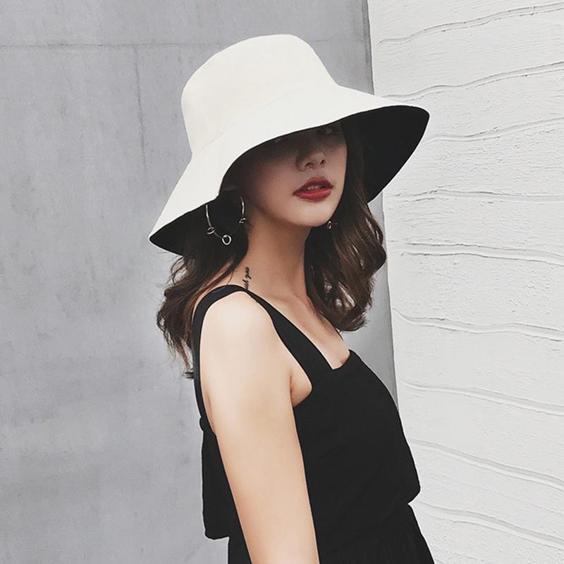 

Two-Side Wear Wide Brim Women Bucket Hat Fashion Solid Color Foldable Outdoor Summer Sun Hat emale Ladies Panama Caps, Beige