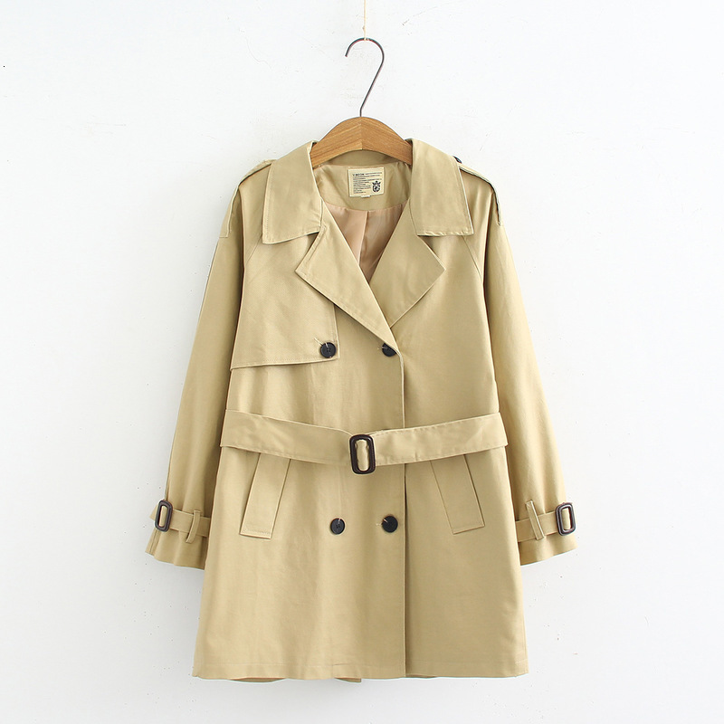 

2021 New Fashion Female Coat Spring Fall Waistline Loose Khaki Trench Double Breasted Straight Yt50115 80S5