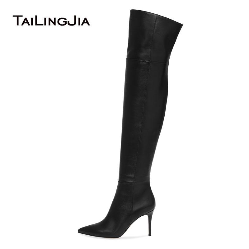 

High Heel Black Over The Knee Boots Women Pointed Toe Overknee Boots 2021 Heeled Boot Shoes Winter Ladies Footwear Large Size