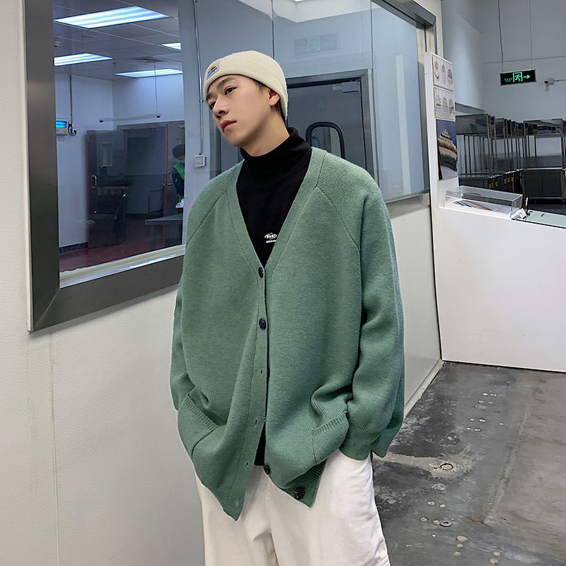 

Autumn Thin-fitting 2021 New Winter Lovers Cardigan Long-sleeve Sweater Male Clothing NYYJ, Green.