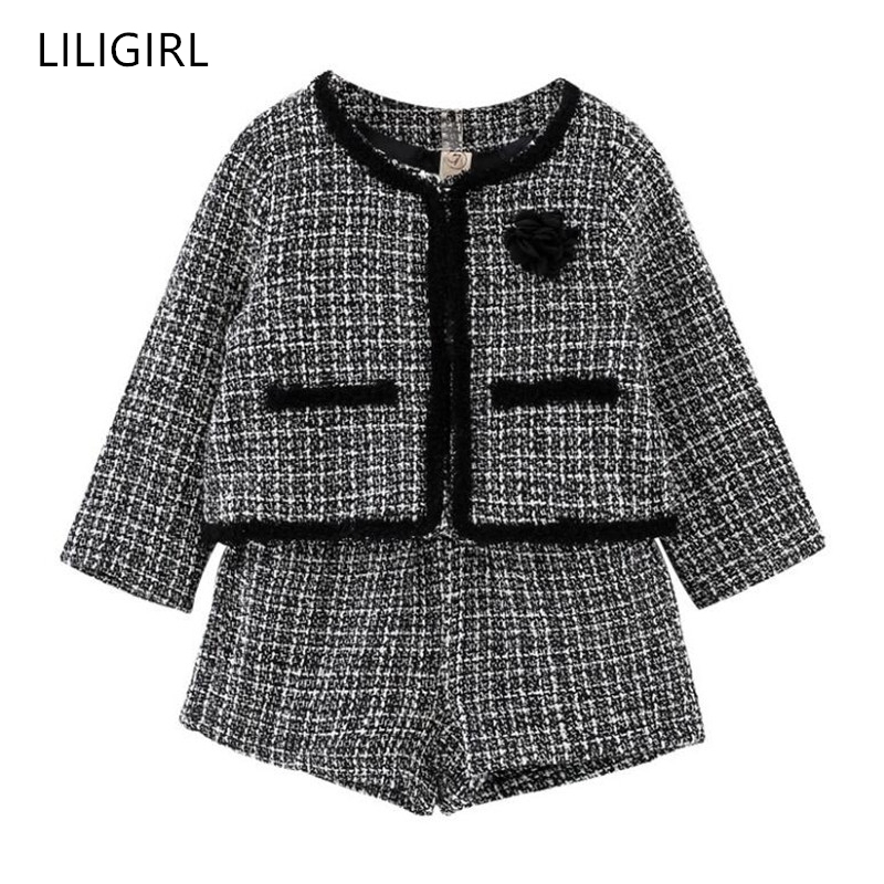 

LILIGIRL Kids Girls Temperament Clothing Set New Plaid Jacket+Shorts 2pcs Suit for Baby Girl Good Quality Tracksuit Costume 201031, Ali1044b