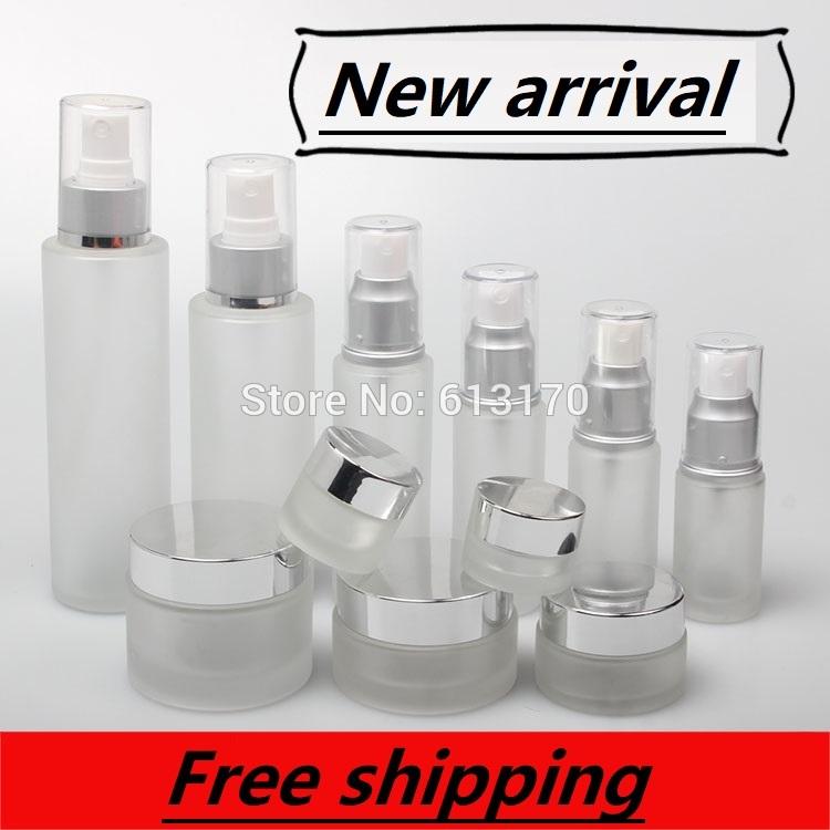 

120ml,100ml,50ml,30ml,25ml,20ml Frosted Clear Glass Lotion Pump Bottle,Black Cap,50g,10g Empty Cream Jar,Cosmetic Packing Bottle