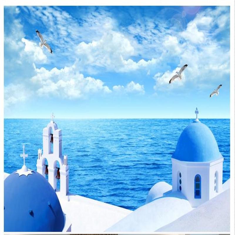 

Dropship Custom Mural Custom Blue Sky White Clouds Sea Wallpaper Living Room Sofa TV Background Hotel 3D Mural Wallpaper, As pic