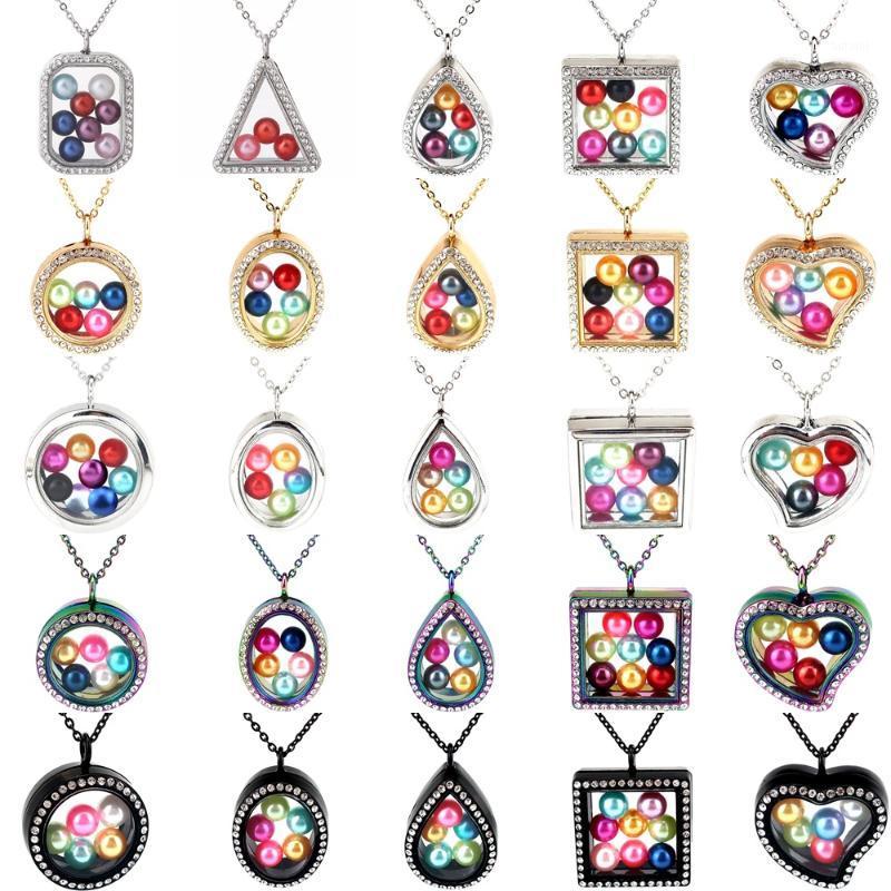 

4 Colors Heart Tear Drop Floating Charms Locket Magnetic Glass Floating Locket Steel Chains Pendant Necklace1