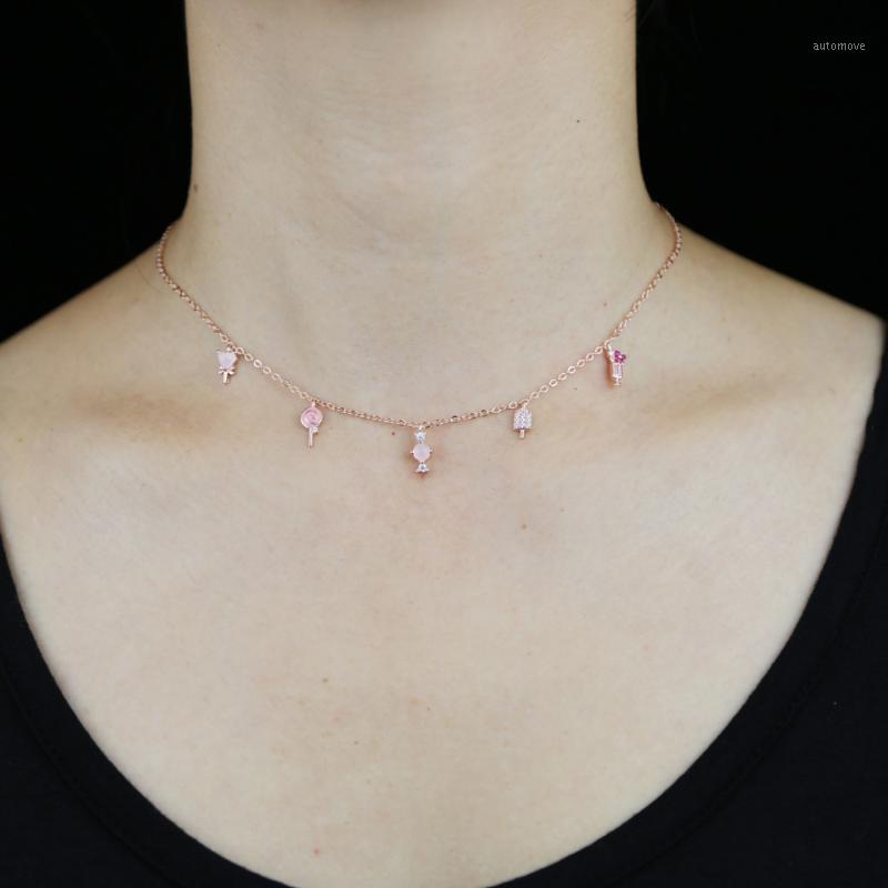 

Top Quality Women Rose Gold Tiny Link Chain Choker Necklace with Crystal Multi Cup Fish Flower Charm Elegant Jewelry 35+10cm1