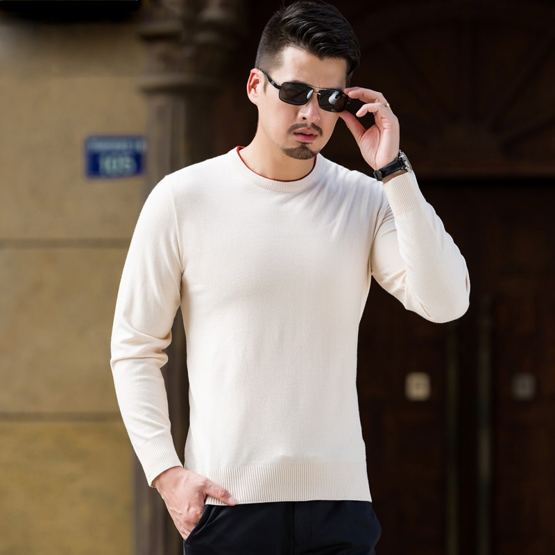 

2021 Autumn Male with Striped Neckline Fine Fit Knitted Men's Sweater W71G, Black