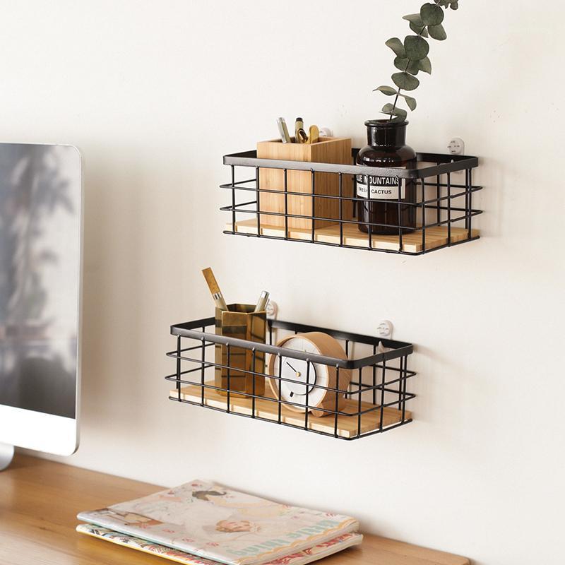 

Wooden Iron Wall Shelf White Black Kitchen Bedroom Home Decor Organization Holder Wall Mounted Storage Rack Modern Style1