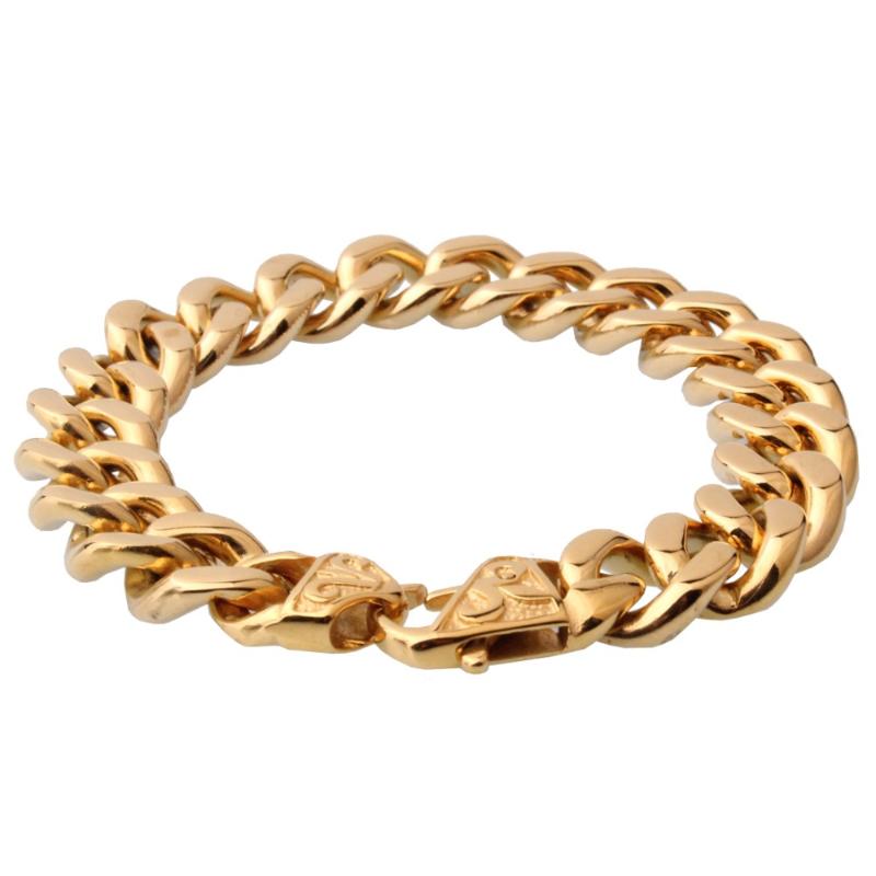 

Fashion Style Mens Gold Bracelet 316L Stainless Steel Bracelet Curved Curb Link Chain Wholesale Jewelry 15mm 7-11 Inch