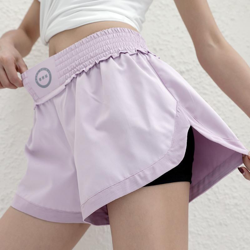 

2020 New Style Anti-Exposure High-waisted Sports Shorts Female Thin Loose Running Quick-Drying Fitness Mock Two-Piece Yoga Cloth1, Green