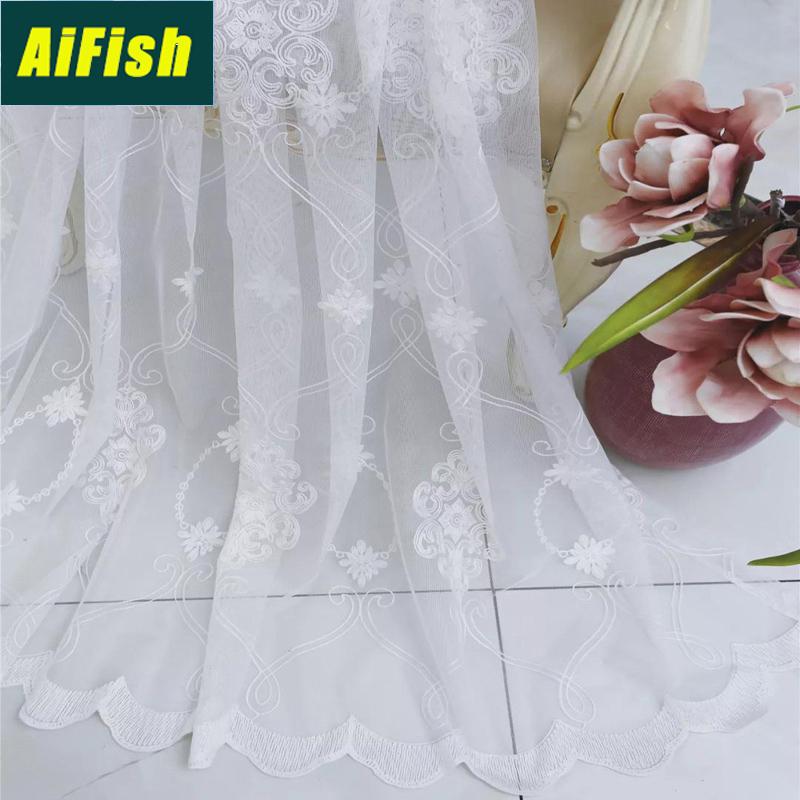 

Solid Color Tulle Embroidery Living Room Decoration Curtain White Lace Mesh Bedroom Kitchen Dining Room Window Screen M224-3