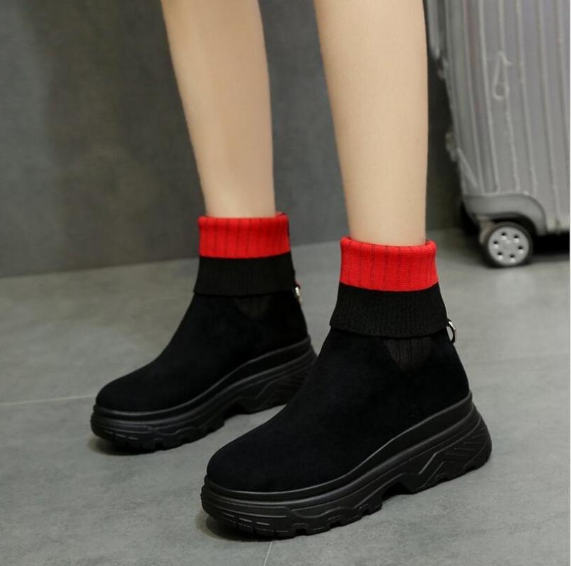 

Big Size 35-40 Woman Low Boots Flock Colorful Rhinestone Heeled Shoes Black Ladies Botas Bujer