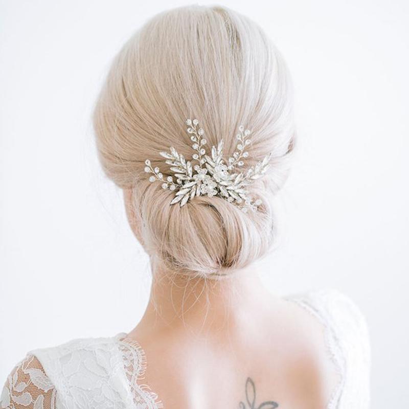 

Fashion Flower Crystal Silver Color Women Bride Hairpins Leaf Rhinestone Wedding Barrettes Hairgrips Headdress Hair Ornaments1