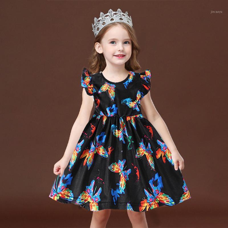 

Toddler Kids Baby Girl Clothing Sleeve Round Neck Butterflies Print Princess Pageant Party Dress Casual Clothes1, Black