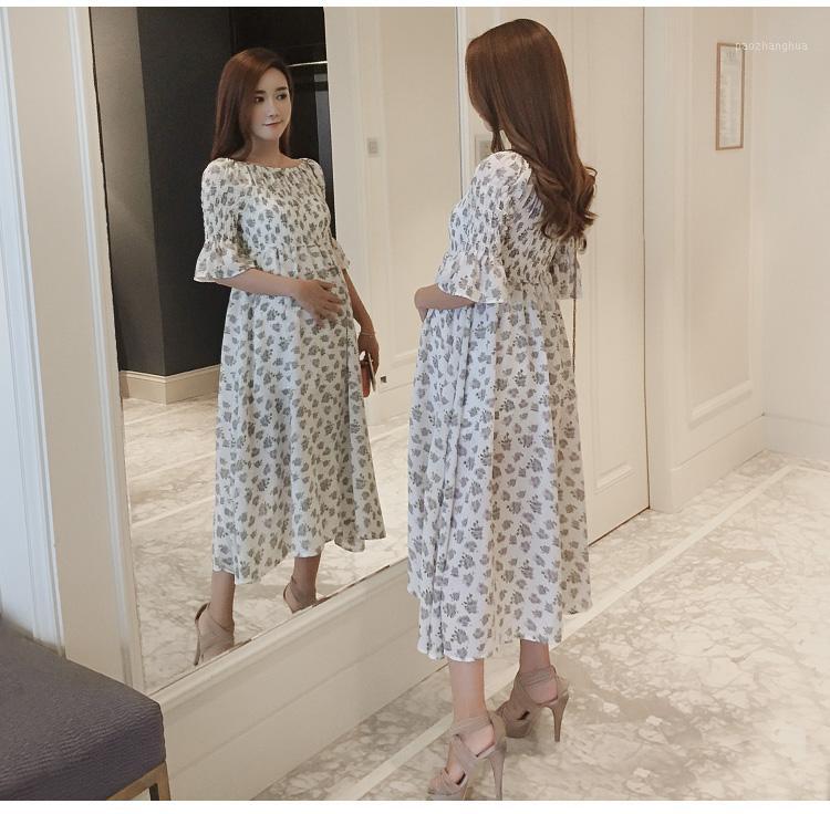 

Maternity Clothes chiffon dress summer Short sleeve dress loose pregnant women 2020 new Floral Print Sundress Beach1, Photo color