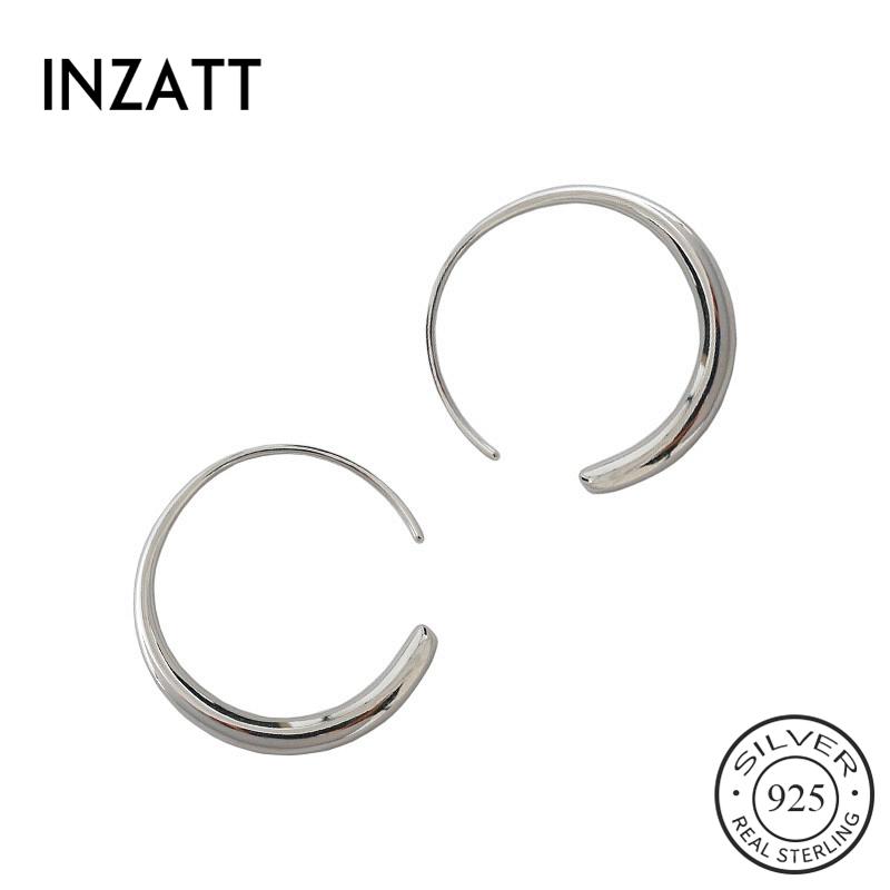 

INZAReal 925 Sterling Silver Geometric Round Hoop Earrings For Fashion Women Hiphop Fine Jewelry 18k Minimalist Accessories