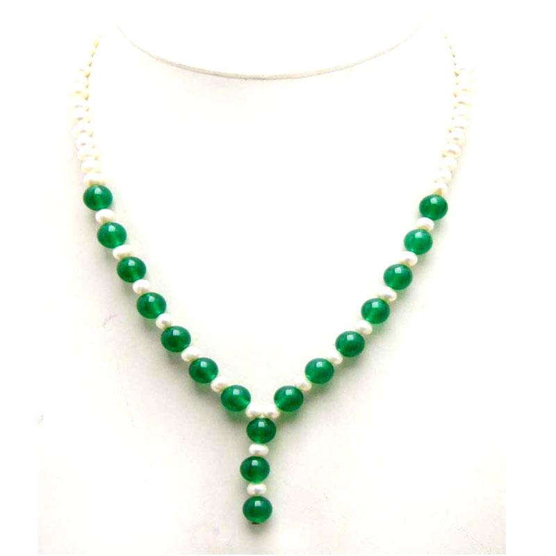 

Qingmos Fashion 6-7mm Round Natural White Pearl Chokers Necklace for Women with Green Jades 17'' Pendant Necklace Jewelry n5998