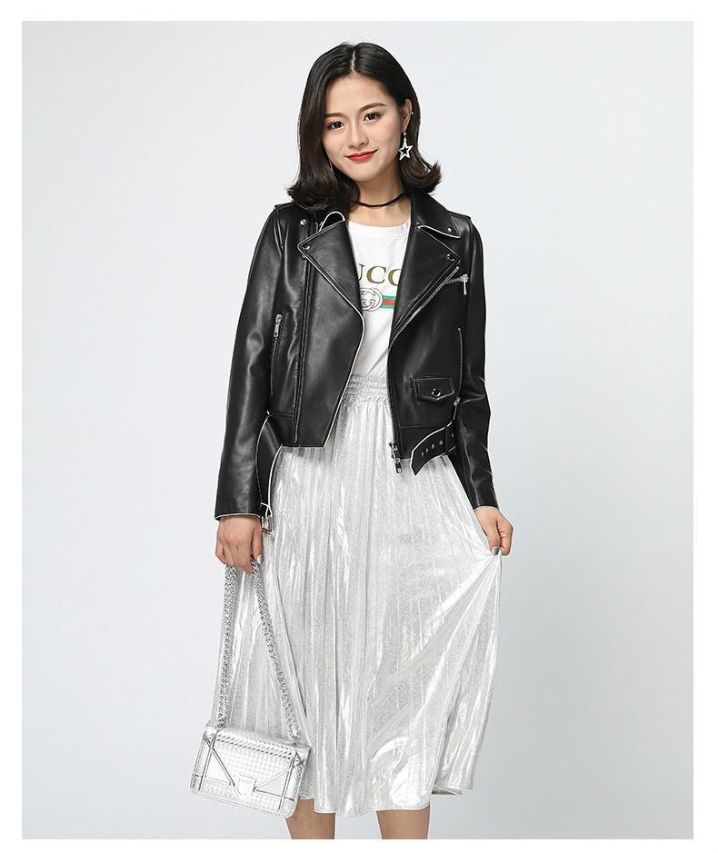 

Genuine Jacket Women 2020 Autumn Real Sheepskin Leather Coat Korean Motorcycle Jackets Chaqueta Mujer YFN--2 YY4221, Black