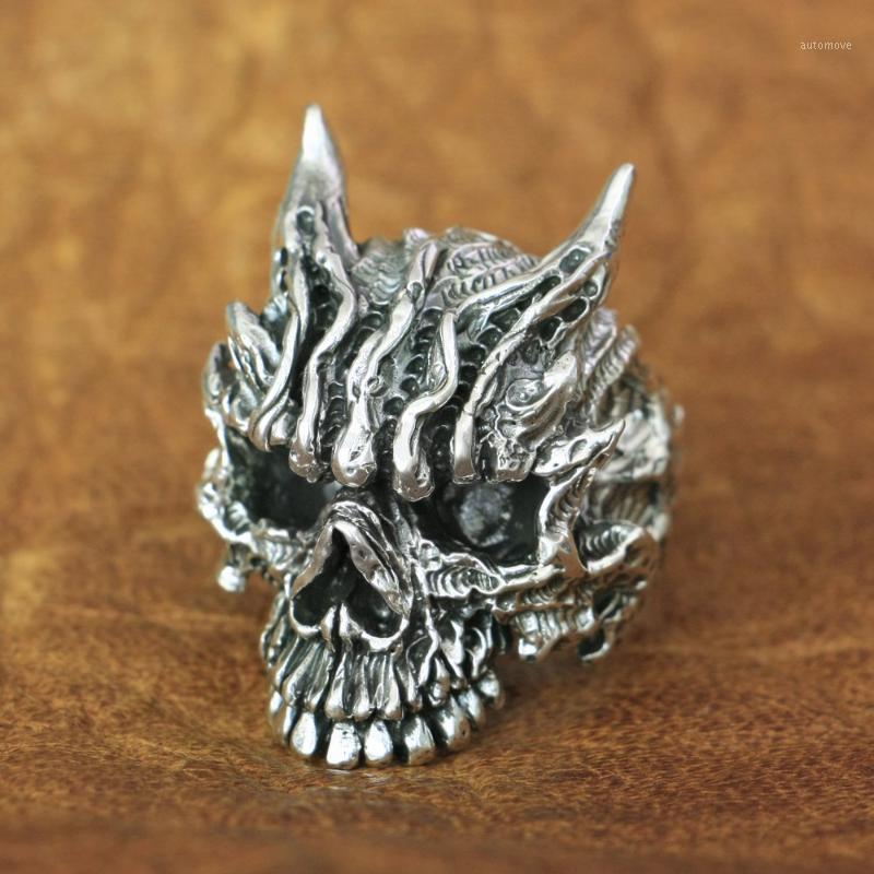 

LINSION 925 Sterling Silver Huge Demon Skull Ring Mens Biker Punk Ring TA160 US Size 7~151