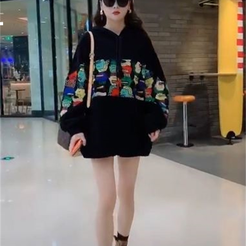 

New Nice 2021 Long Black Hoodie Nightgown Woman in Winter Kpop Style Women's Clothes Streetwear Sqav JW9U, Cartoon!