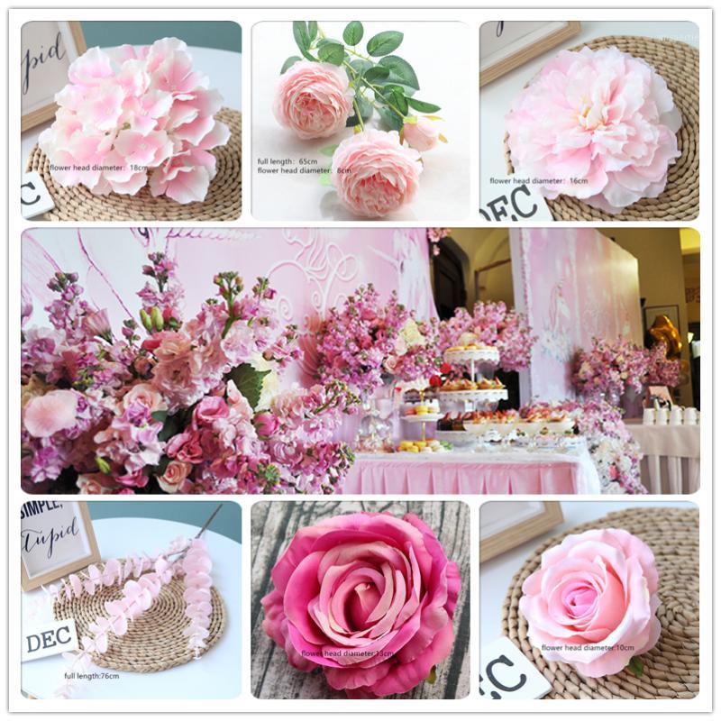 

20pcs Pink Color Artificial Flower Wedding Rose Peony Hydrangea Plant Bouquet Wedding Decoration DIY Home Fake Flowers1, 15cm stem