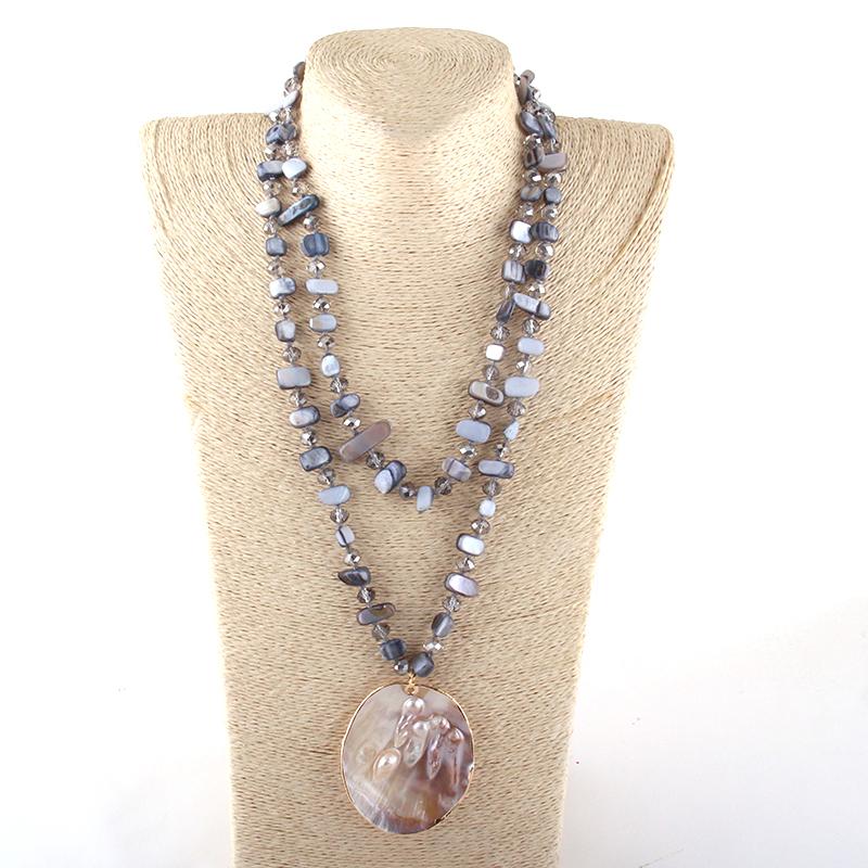 

New Fashion Bohemian Jewelry Shell Crystal beads Long knotted Shell Charm Pendant Necklace