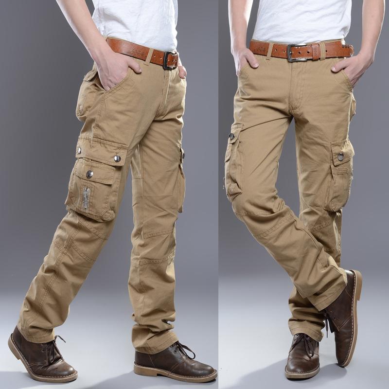 

2021 Men's Autumn Cotton Overalls Youth Four Seasons Outdoor Straight Loose Sports Casual Pants, 6-pocket army green