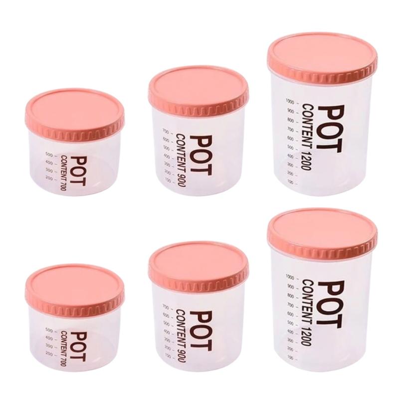 

6pcs Plastic Grain Storage Pots Sealed Can Kitchen Cereal Container for Oatmeal Rice (Pink