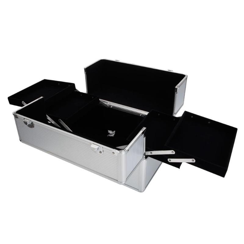 

Aluminum Cosmetic Case Organizer Box For business use &For home use portable with keys white, Gray