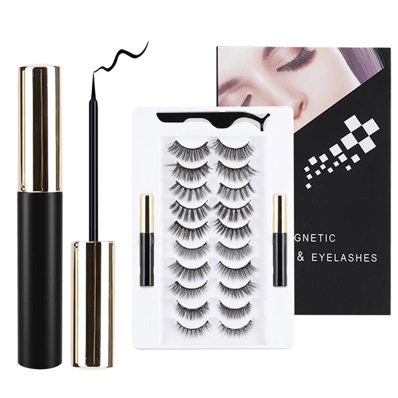 

10 Pairs Eye Lashes Magnetic Eyelashes and Eyeliner Set False Eyelashes Magnet Extension Liquid Eyeliner Set Waterproof
