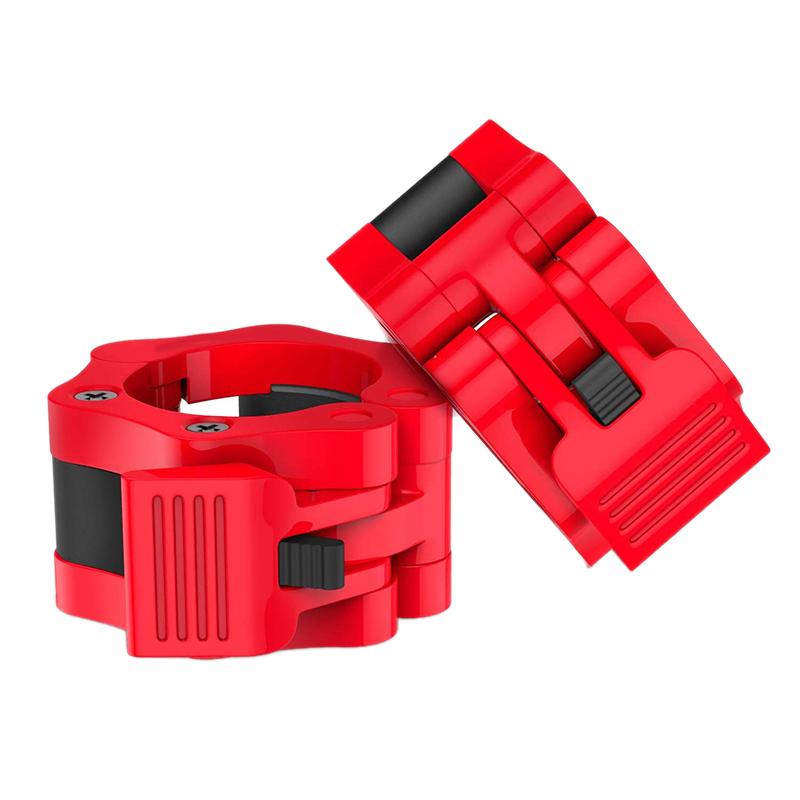 

1 Pair Barbell Clamps Olympic Weight Bar Plate Locks Collar Clips Quick Release for Workout Weightlifting Fitness Training, Red