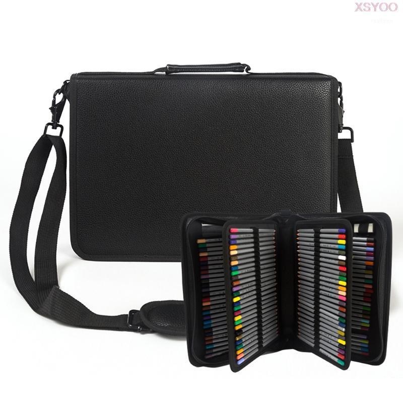 

XSYOO 160 Pencils Case Shoulder Strap Backpack PU Leather Large Capacity Pencil Bag Pen case For Colored Pencil Art Supplies1