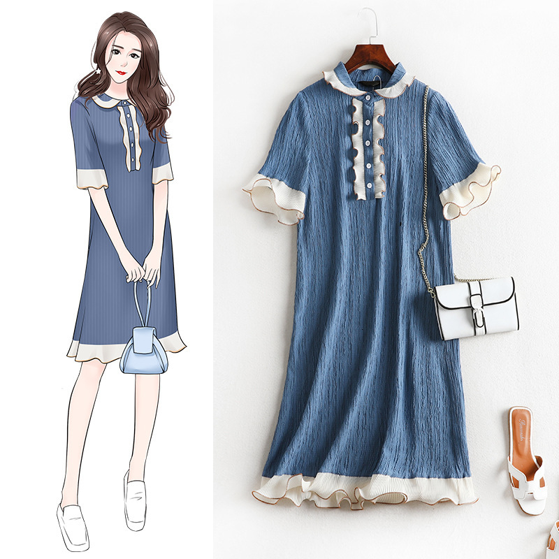 

Xl-5xl Plus Size Slightly Large Style Wear Reduction 200kg 10089 Dress for Woman 2021 Summer Sdns, Haze blue