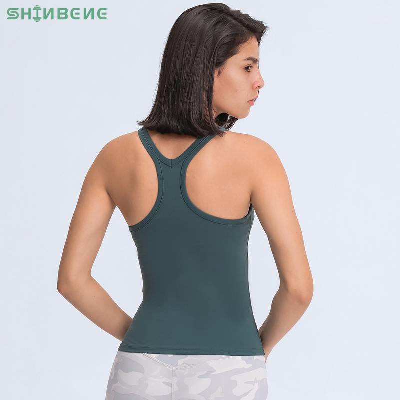 

SHINBENE RACERBACK Naked Feel Training Gym Yoga Vest Sleeveless Shirts Women Bare Padded Slim Fit Workout Fitness Tank Tops1, Black