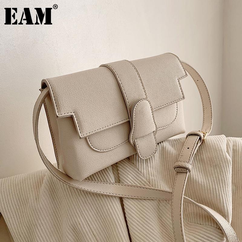 

[EAM] Women New White Small Square PU Leather Flap Personality All-match Crossbody Shoulder Bag Fashion Tide 2021 18A1180, Black
