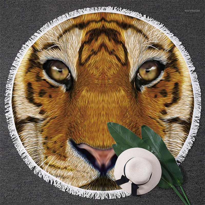 

3d Tiger Round Beach Towel Large For Adults Kids Wild Animal Print Towels Big Cat Circle Blanket With Tassels 150cm1, As pic
