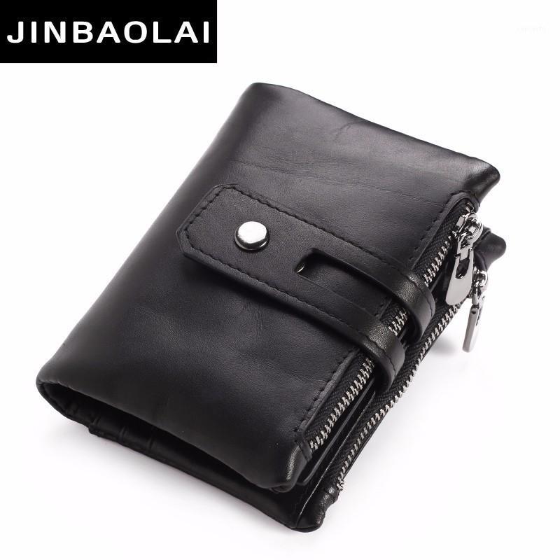 

Men Wallet Genuine Leather Purse Male Short Leather Mens Money Bag Double Zippers Purse1, Black