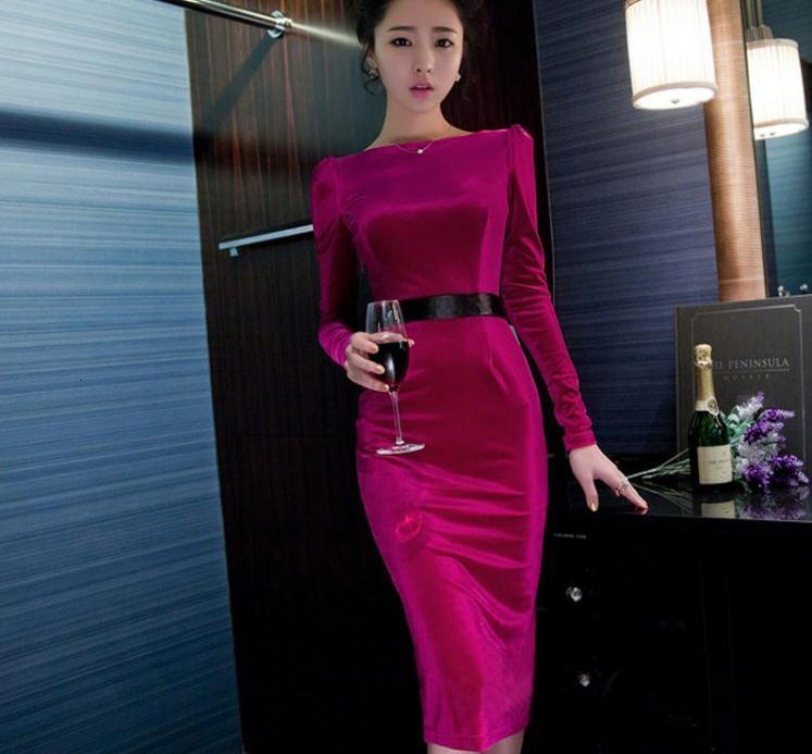 

New Autumn Long-sleeved Women Temperament Long Section Thin Hip Bag Fine Dress 2v11, Black