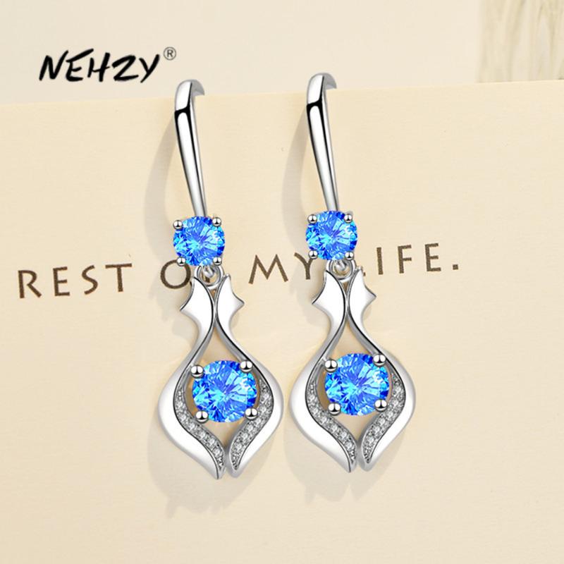 

NEHZY 925 sterling silver new women's fashion jewelry high quality pink blue crystal zircon new hollow long tassel hook earrings