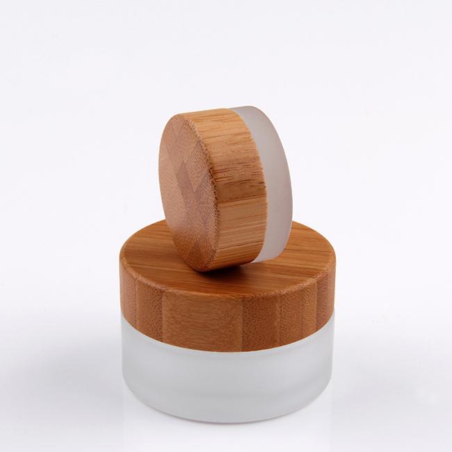 

5g cosmetic cream container clear frosted glass jar with bamboo wood cap