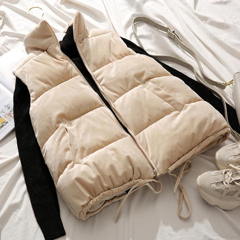 

Golden Velvet Women Short Vest Windproof Lightweight Warm Autumn Winter New Plus Size 2XL Waistcoat Female Coat Sleeveless, Black