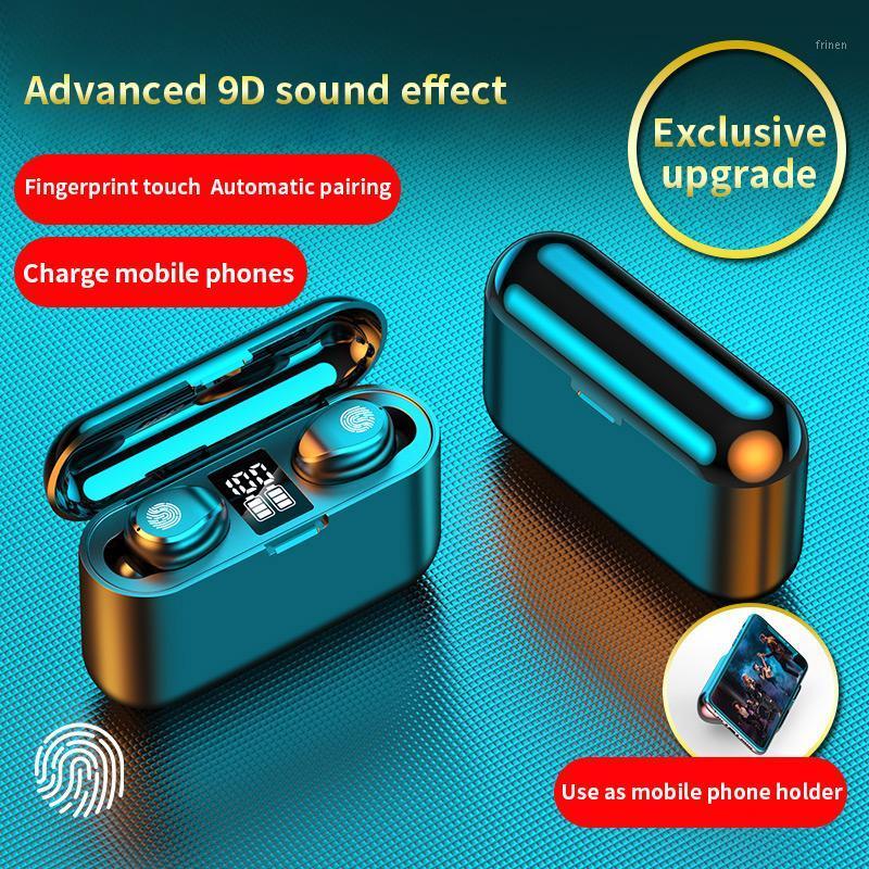 

F9 TWS Bluetooth Earphone Wireless Touch Control Waterproof 9D Stereo sport Gaming Headset Mic With LED Display HD Call Earplugs1, White