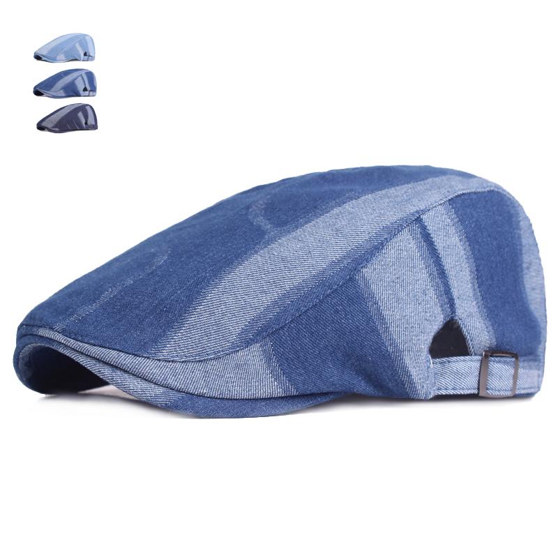

Fashion Summer Sun Hats For Men Women Casual Jeans Cotton Beret Caps Gorras Planas Boinas Denim Flat Cap Adjustable Male Berets, Blue