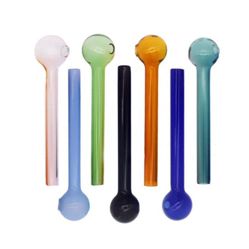 

4.0Inch 10CM Length Pyrex Glass Oil Burner Pipe Clear Pink Blue Green Cheap Glass Water pipe Hand smoking Pipes Smoking Accessories