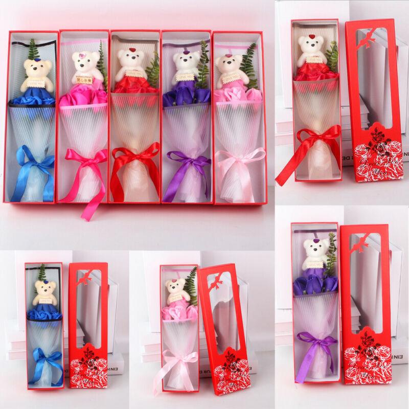 

Romantic Valentine's Day Gifts 3 Soap Rose +Small Cute Bear Rose Flower Box