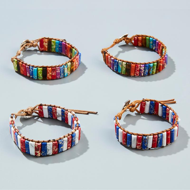 

Rinhoo Handmade Multicolor Chakra Bead Bracelets Geometric Square Rectangle Natural Stone Braided Bracelet Wrap Jewelry Gift