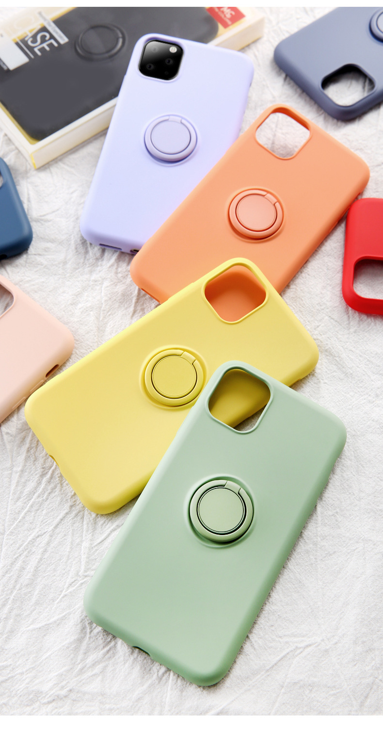 

Liquid Silicone Phone Case For iphone 12pro 11 Pro Max XS XR X 8 7 Plus Case With Finger Ring Buckle Shockproof Armor Cover, Customize