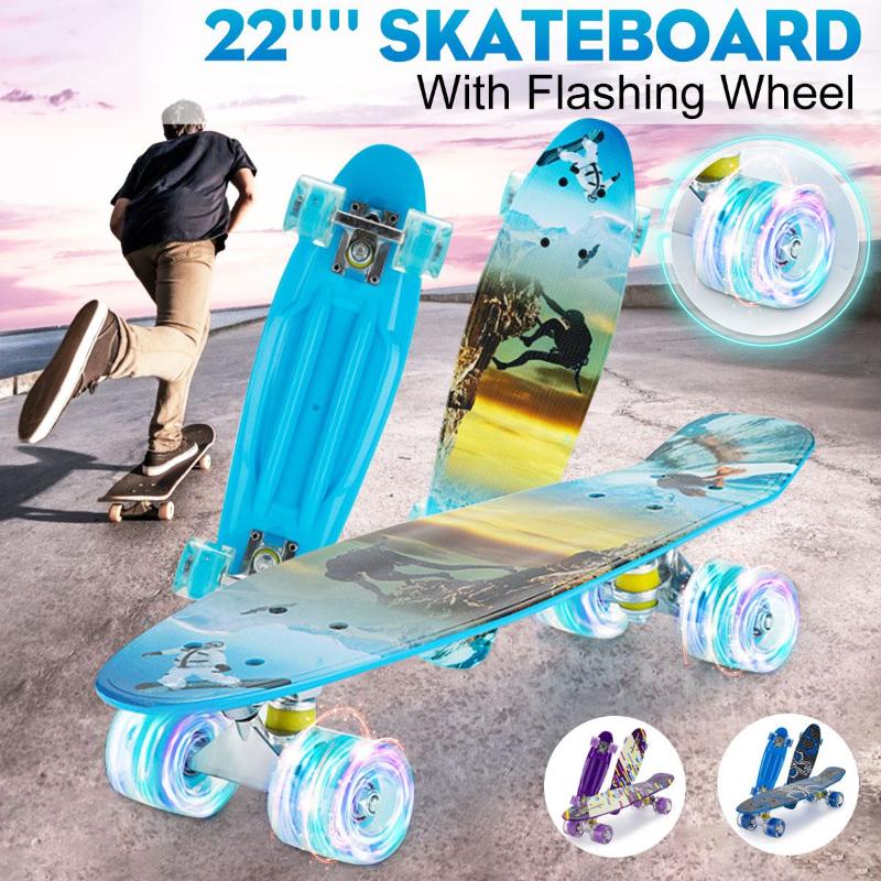 

Skateboard Mini Cruiser Board 22 Inch With Flashing Wheel Chrome Steel Bearing For Kids Beginner Outdoor Sport Skate, Type 3