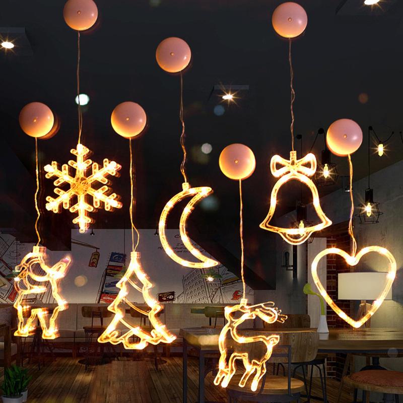 

Christmas Decorations Lights Snowflake Santa Claus Bell LED Sucker Battery Powered Xmas Garland For Year Party Supply Home Decor